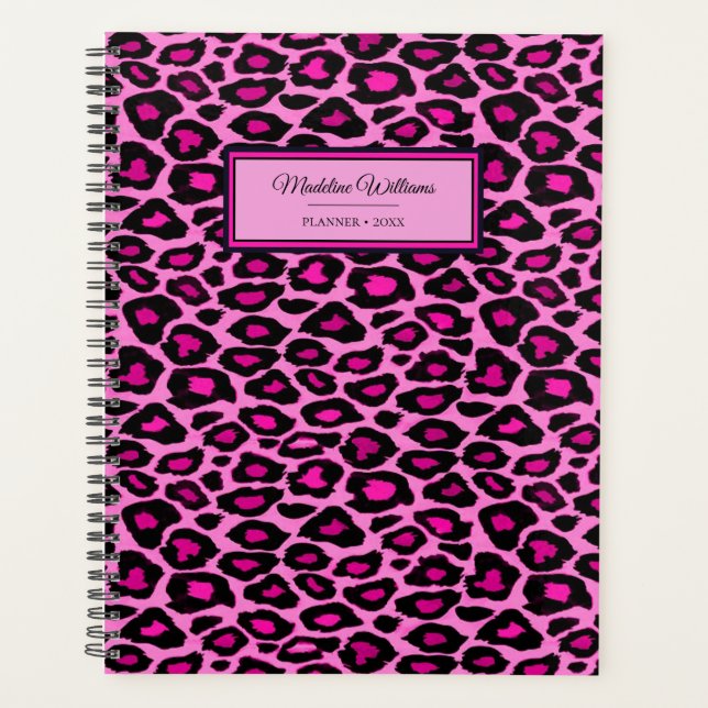 Agenda Impresión de leopardo rosa y negro | Personalizado (Anverso)