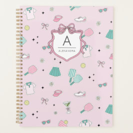 Agenda Impresión de Monograma Preppy de Pickleball Rosa