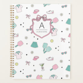 Agenda Impresión de Monograma Preppy de Pickleball Rosa