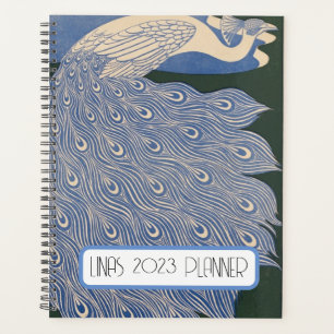 Agenda Impresión de pavo real de estilo Art Nouveau perso