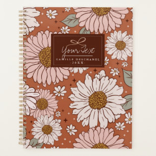 Agenda Impresión floral retro de boho marrón personalizad