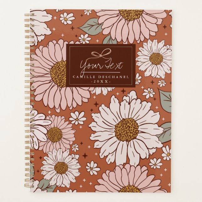 Agenda Impresión floral retro de boho marrón personalizad (Anverso)