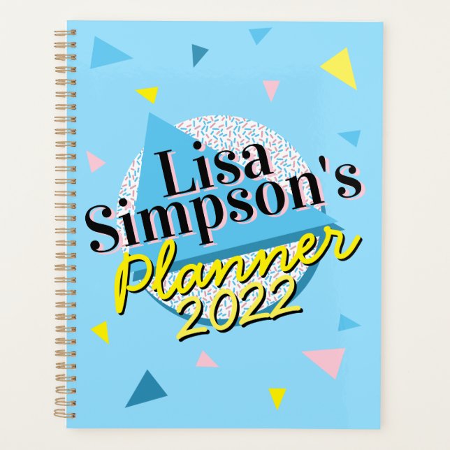 Agenda Impresión geométrica amarilla azul de estilo Memph (Anverso)