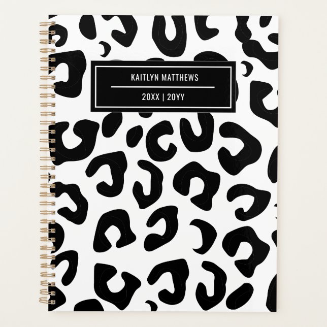 Agenda Impresión minimalista moderna de leopardo negro (Anverso)