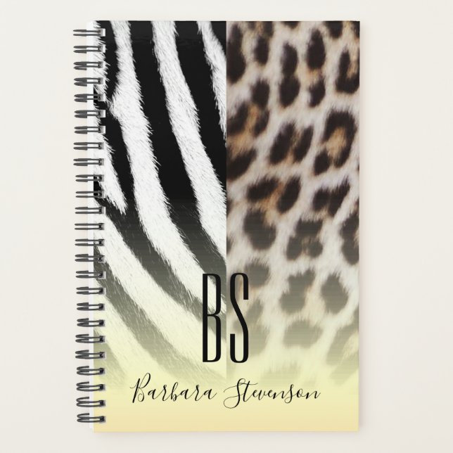 Agenda Impresión moderna de animales monogramados de oro (Anverso)