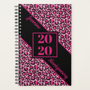 Agenda Impresión personalizada de leopardo rosa y negro 