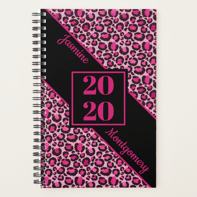 Agenda Impresión personalizada de leopardo rosa y negro 2 (Anverso)