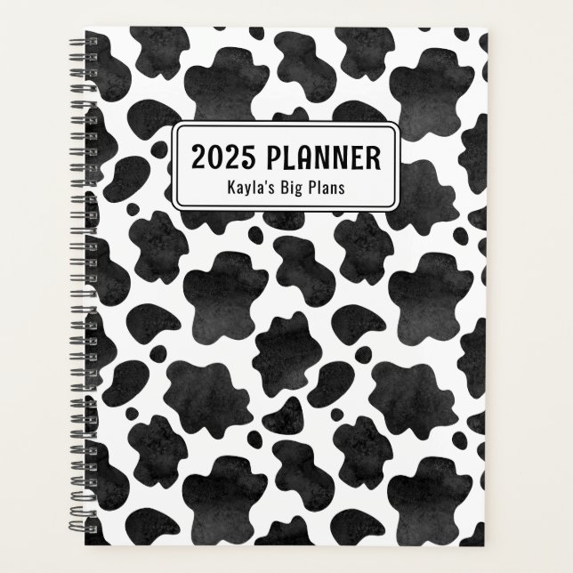 Agenda Impresión personalizada de vaca en blanco y negro (Anverso)