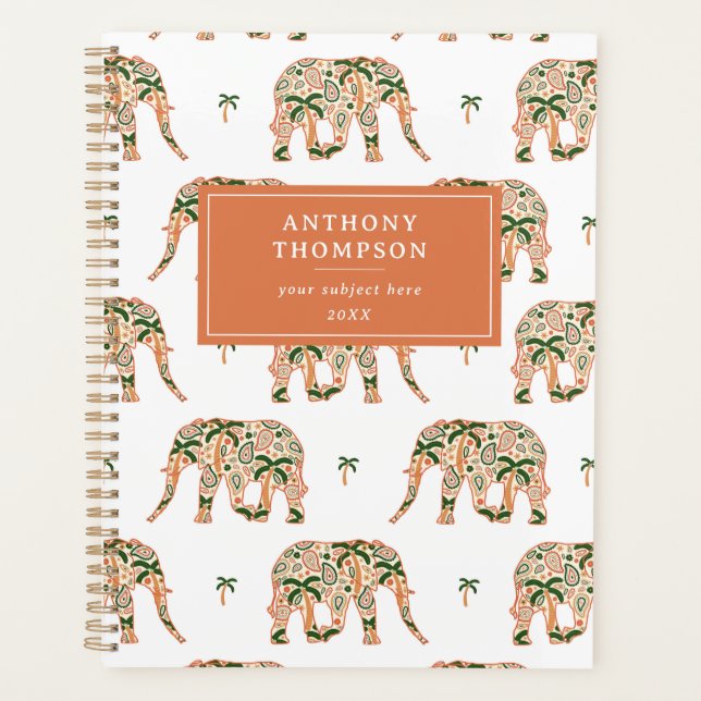 Agenda Indian Floral Paisley Ornate Elephants Custom Name (Anverso)