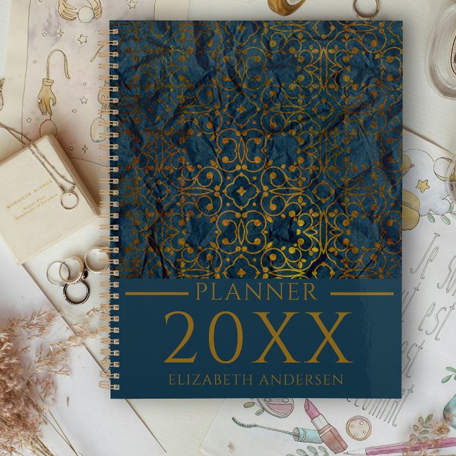 Agenda Indigo Gold Classic Elegant Damask Year Planner (Subido por el creador)