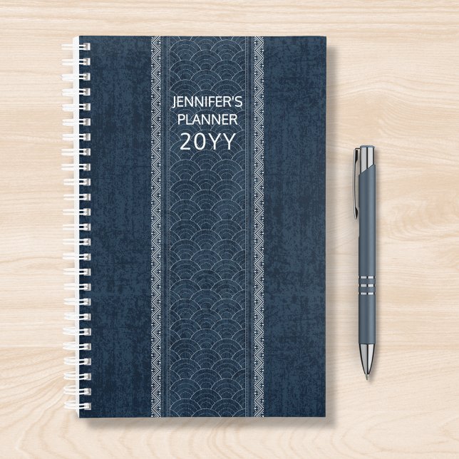 Agenda Indigo Sashiko Pattern Nombre del bordado japonés (Subido por el creador)