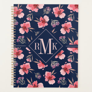 Agenda Inicial Patrón de acuarela rosa oscuro