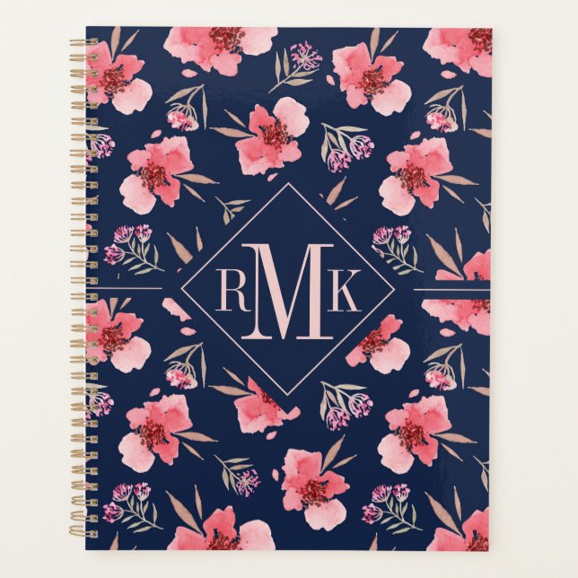Agenda Inicial | Patrón de acuarela rosa oscuro (Anverso)