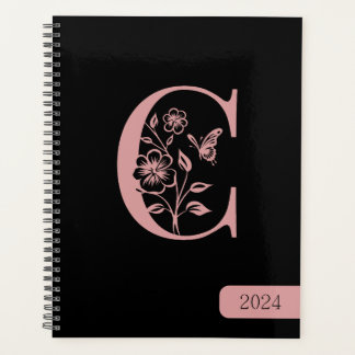 Agenda iniciales de monograma de Black Peach nombre minim