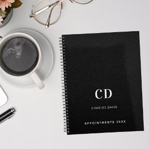 Agenda Iniciales de monograma de cuero negro 2026
