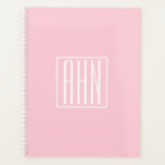 Agenda Iniciales Monograma | Blanco Sobre Rosa Claro<br><div class="desc">Rosa claro suave con tu monograma personalizado...  animado y moderno.</div>