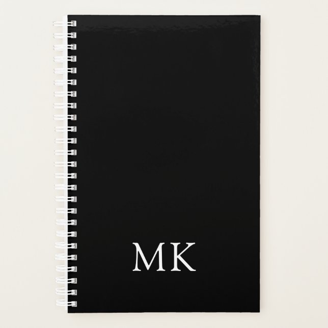 Agenda Iniciales personalizadas de monograma negro modern (Anverso)