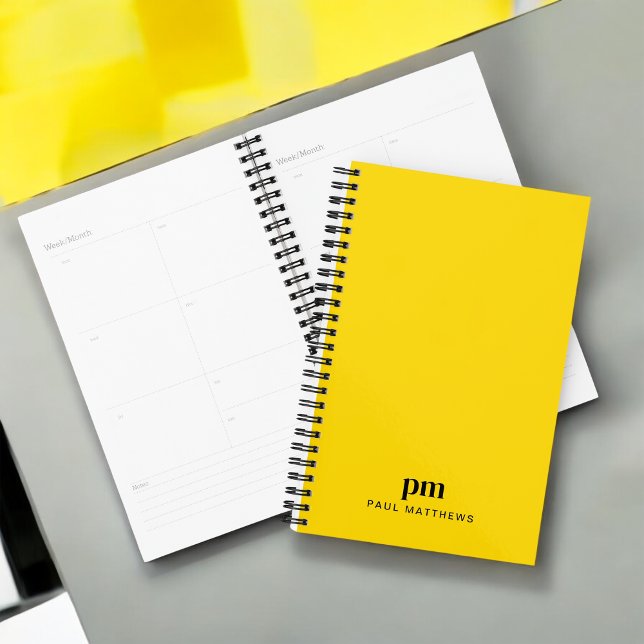 Agenda Iniciales y nombre de monograma simple amarillo mo (Personalize with your monogram initials and name.)
