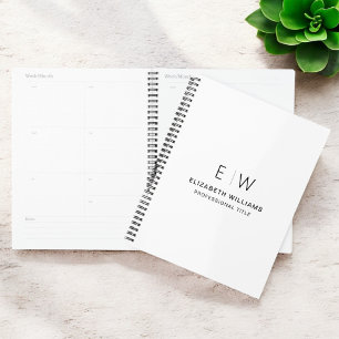 Agenda Inicio profesional de monograma blanco