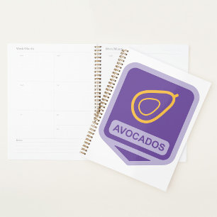 Agenda Insignia minimalista de aguacate en morado y oro