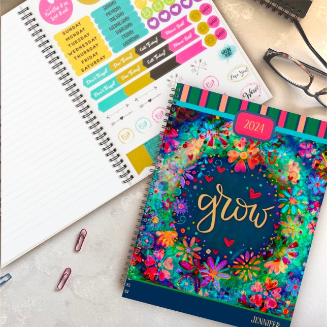 Agenda Inspirador Bonito Floral Grow Fun personalizado (Subido por el creador)
