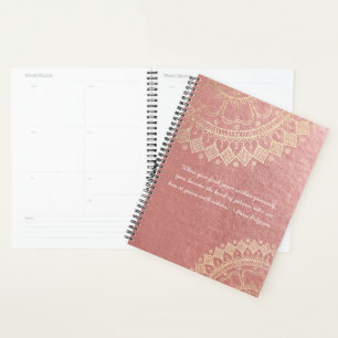 Agenda Instructor de Meditación de Yoga Cita de oro Rosad