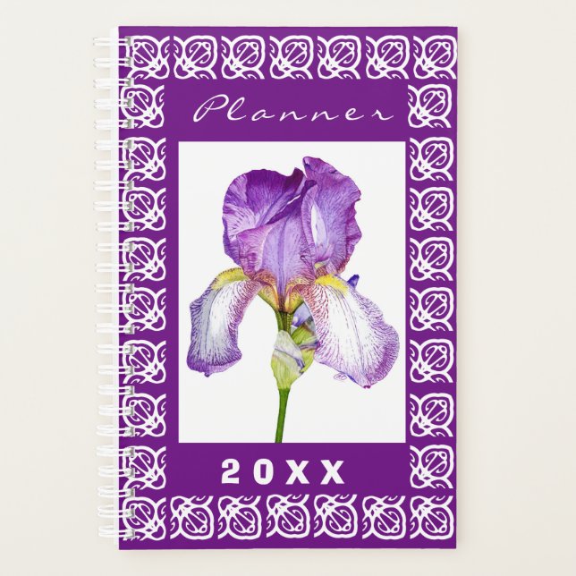 Agenda Iris morado | Planner de arte floral acuarela (Anverso)
