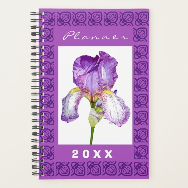 Agenda Iris morado | Planner de arte floral acuarela (Anverso)