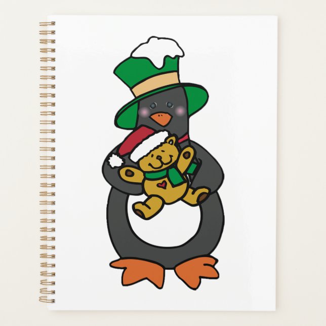 Agenda Irish Penguin Holding Christmas Teddy Bear (Anverso)