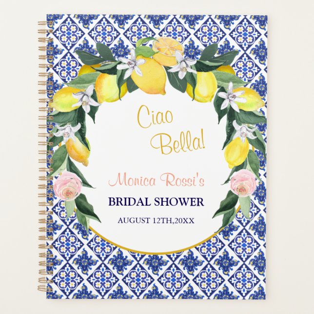Agenda Italian Blue Tiles Lemons Ciao Bella Bridal Shower (Anverso)