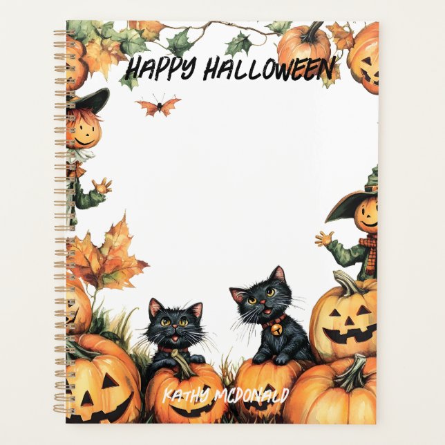 Agenda Jack o Lantern, gatos negros y espantapájaros (Anverso)