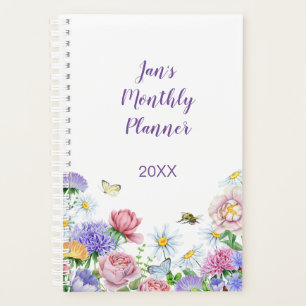 Agenda Jardín de flores de acuarela pequeño mariposa abej