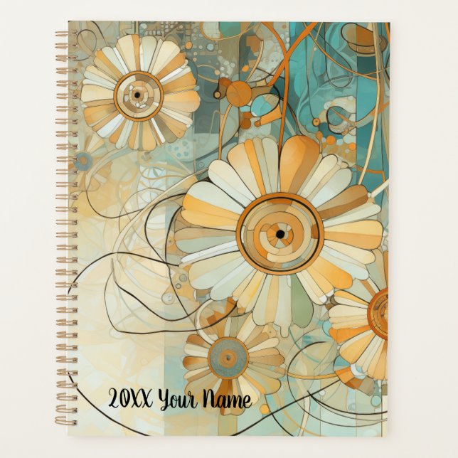 Agenda Jardín de flores Verde azuladas abstractas de colo (Anverso)