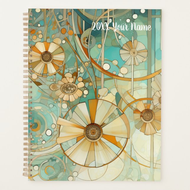 Agenda Jardín de flores Verde azuladas abstractas de colo (Anverso)