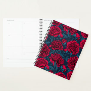 Agenda Jardín de peones rojos en azul oscuro