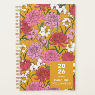 Agenda Jardín Floral Boho Amarillo Nombre Personalizado