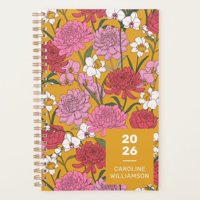 Agenda Jardín Floral Boho Amarillo Nombre Personalizado (Anverso)