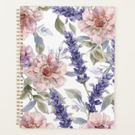 Agenda Jardín floral de peonía lavanda acuarela