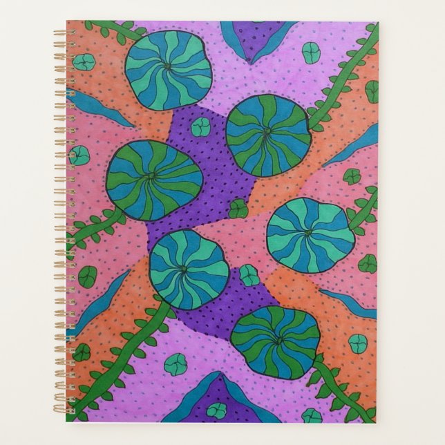 Agenda Jardín marino retro en Naranja y morado  (Anverso)