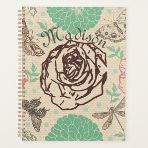 Agenda Jardín Rosa floral vintage personalizado