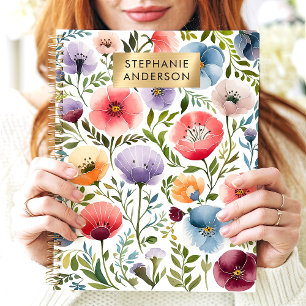 Agenda Jardín Vibrante Acuarela Floral Nombre Personaliza