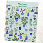 Agenda Jardinería vegetal personalizada<br><div class="desc">El accesorio perfecto para cualquiera con pulgares o dedos verdes, este diseño único presenta un divertido patrón de plantas domésticas, con cactus coloridos, suculentos y otras plantas en macetas de plantas azul marino y cobalto contra un fondo azul de huevo de pato. Ideal para cualquier jardinero o persona de planta....</div>