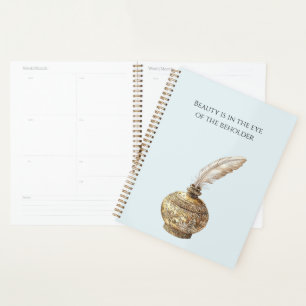 Agenda Jarrón Azul Oro Pluma Blanca