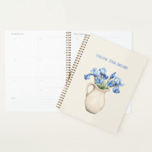 Agenda Jarrón de Crema Flores de Iris Púrpura  