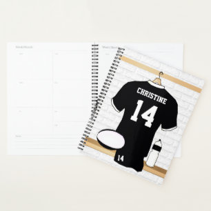 Agenda Jersey de rubí personalizado negro y blanco
