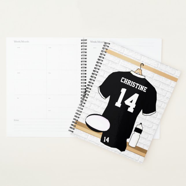 Agenda Jersey de rubí personalizado negro y blanco (Demostración)