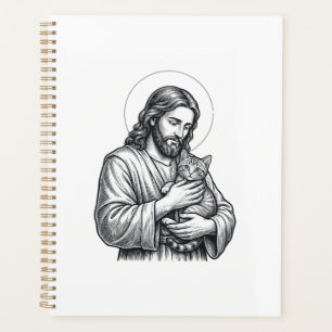 Agenda Jesús Antiguo Sosteniendo Gato Grabado Gráfico_1
