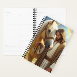 Agenda Jesús con caballo palomino en el paisaje escénico