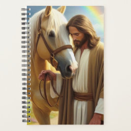 Agenda Jesús con caballo palomino en el paisaje escénico