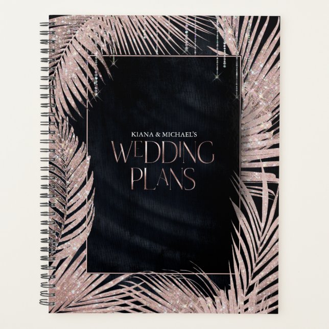 Agenda Jewel Palm Leaf Boda Rosa Oro/Navy ID830 (Anverso)